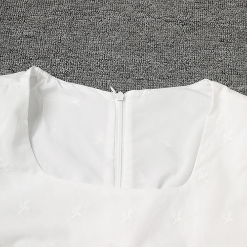 Load image into Gallery viewer, Women White Lace Hollow Out Elegant Slim Dress New Square Collar Short Sleeve Fashion Tide Spring Summer 2025 CPG3161
