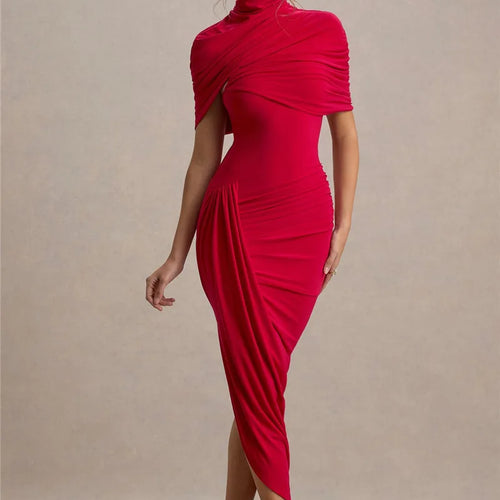 Load image into Gallery viewer, Half Sleeve Backless Ruched Sexy Maxi Dress Women Summer New Turtleneck Slim High Waist Evening Club Party Long Dress
