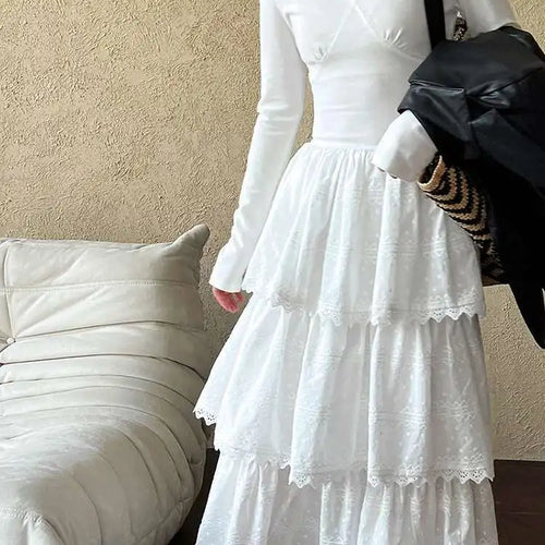 Load image into Gallery viewer, Women White Brief Slim Elegant Layers Long Cake Dress New V-Neck Long Sleeve Fashion Tide Spring Autumn 2025 1DH9982
