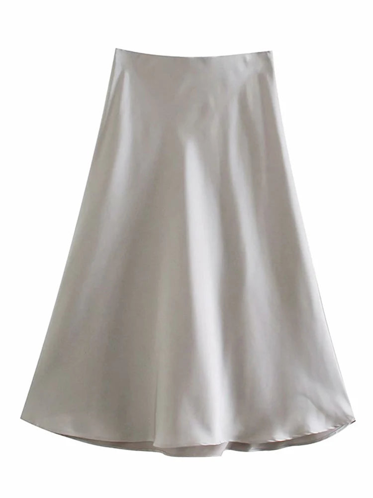 Hot Sale Solid Satin Elastic Waist Women A-Line Skirt Summer Female Slim Falda