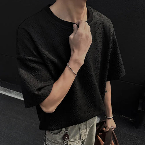 Load image into Gallery viewer, Jacquard Men's T-shirts New Korean Short Sleeve Design Casual Male T-shirt Pullover Fashion Menwear Spring Men Tees 9W1566
