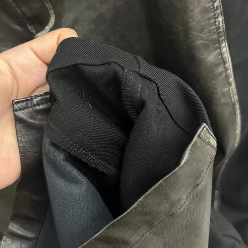 Load image into Gallery viewer, Colorblock Casual Loose Patchwork Leather Pants For Women High Waist Spliced Button Vintage Wide Leg Pant Female
