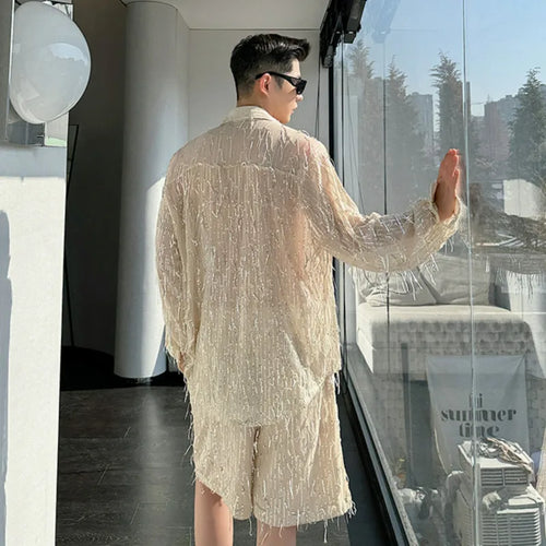 Load image into Gallery viewer, Casual Shorts Men&#39;s Korean Style Trend Sequin Tassel Solid Color Fashion Elastic Waist Male Pants Summer 9C5317
