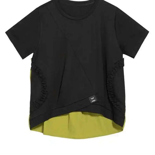 Load image into Gallery viewer, Women Green Back Long  Ruffles Big Size Casual T-shirt New Round Neck Short Sleeve Fashion Tide Spring Summer 2025 1DH5950
