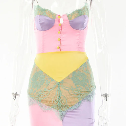 Load image into Gallery viewer, Diamond Strap Elegant Lace Patchwork Party Dresses Women Sexy Buttons Backless Mini Bodycon Dress Clubwear Vestidos 2021
