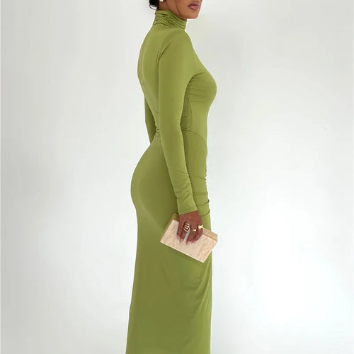 Load image into Gallery viewer, Elegant Turtleneck Long Sleeve Bodycon Maxi Dress Women Autumn Winter New Ruched Club Party Sexy Dress Vestidos

