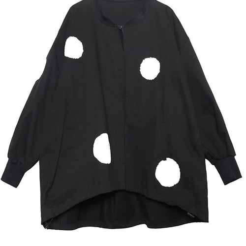 Load image into Gallery viewer, Black Dot Big Size Irregular Jacket New Stand Collar Long Sleeve Women Coat Fashion Tide Spring Autumn 2025 1DH1212
