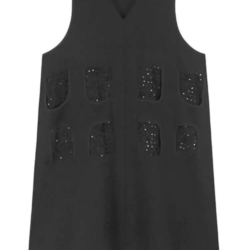 Load image into Gallery viewer, Women Black Sequins Spliced Big Size Midi Vest Dress New V-Neck Sleeveless Fashion Tide Spring Autumn 2025 1DH9971
