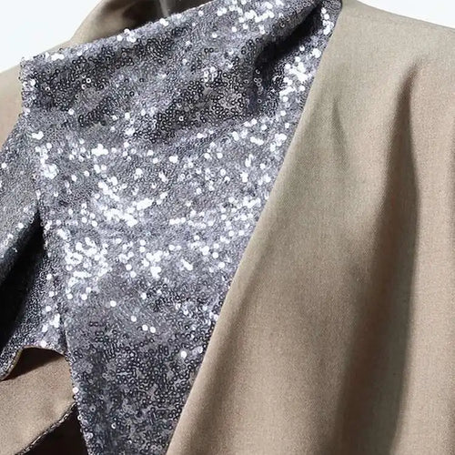 Load image into Gallery viewer, Women Khaki Sequins Spliced Irregular Big Size Blazer New Lapel Long Sleeve Jacket Fashion Tide Spring Autumn 2025 7AB8210
