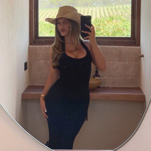 Load image into Gallery viewer, Halter Backless Sexy Maxi Dress Women Gown Summer New Solid U Neck Sleeveless High Waist Long Dress Elegant 2025
