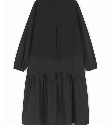 Women Black False Two Ruffles Hem Big Size Midi Dress New Round Neck Long Sleeve Fashion Tide Spring Autumn 2025 1DH9654