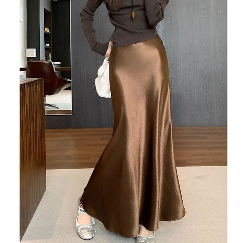 Load image into Gallery viewer, Korean Fashion Solid Elegant High Waist Wrap Hip Long Skirt 2025 Spring Summer Women Slim Vacation Pleated A-line Fishtail Skirt
