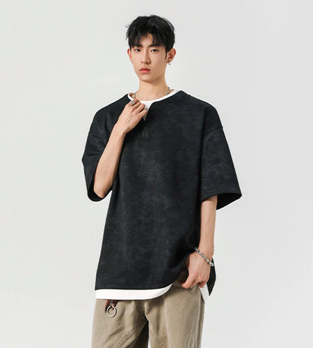 Men's T-shirt Short Sleeve New Summer Tie Dye Design V-neck Fake Two-pieces Sylish Solid Color Trendy Male Clothing 9W1934