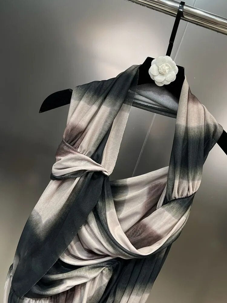 Elegant Casual Vests For Women Halter Sleeveless Spliced Folds Slimming Temperament Tank Tops Female Fashion
