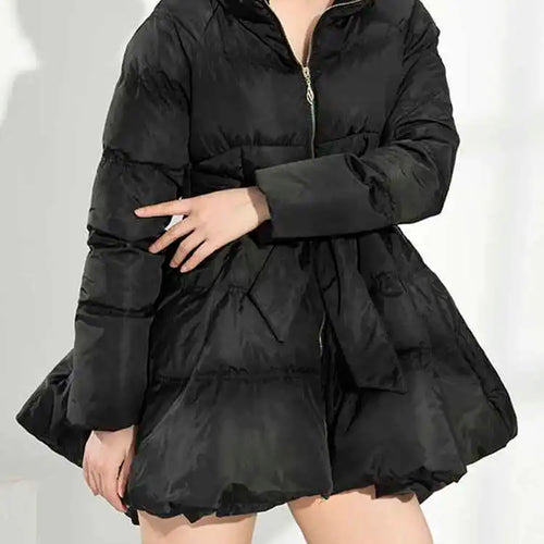 Load image into Gallery viewer, Black Bandage Bow  Cotton-padded Coat Long Sleeve Loose Fit Women Parkas Fashion Tide New Autumn Winter 2025 1DH5282
