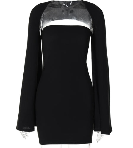Black Square Collar Long Sleeve Backless Sexy Bodycon Mini Prom Dress Fall Winter Women Outfits Evening Party Festival