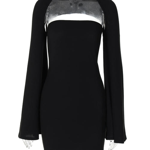 Load image into Gallery viewer, Black Square Collar Long Sleeve Backless Sexy Bodycon Mini Prom Dress Fall Winter Women Outfits Evening Party Festival
