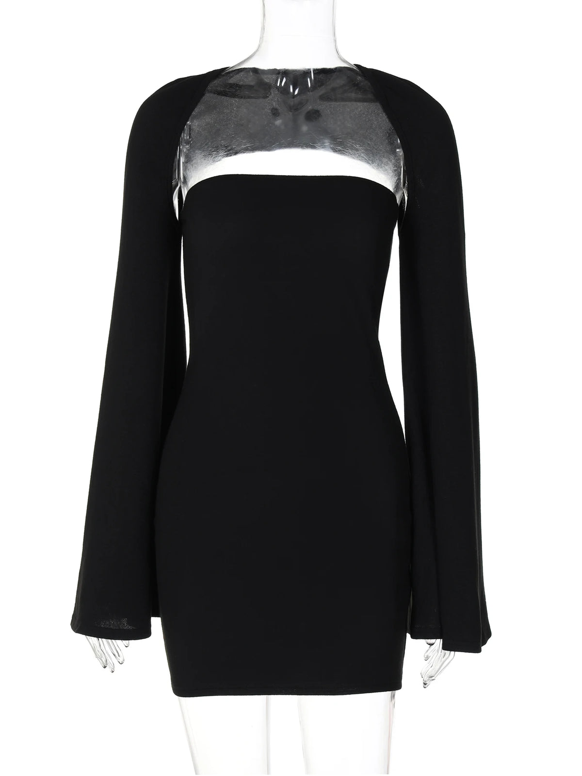 Black Square Collar Long Sleeve Backless Sexy Bodycon Mini Prom Dress Fall Winter Women Outfits Evening Party Festival