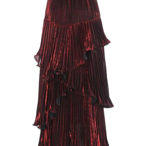 Load image into Gallery viewer, High Elastic Waist Red Pleated Ruffles Irregular Cake Half-body Skirt Women Fashion Tide New Spring Autumn 2025 1DH8130
