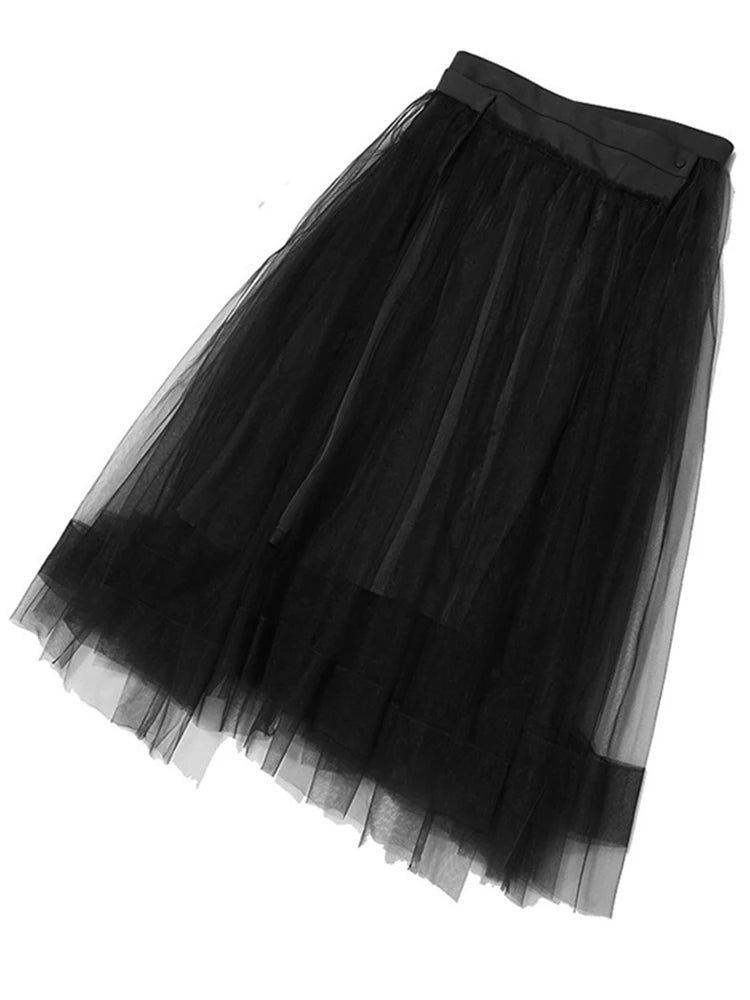 Patchwork Zipper Skirts For Women High Waist Mid Elegant Temprament Ball Gown Skirt Female Summer Fashion Clothing