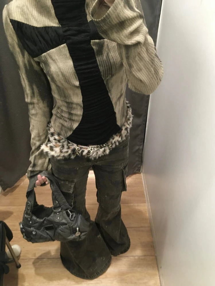 Y2k Aesthetic Cross Patchwork Shirts Femme Harajuku Grunge Half High Collar Women's T-shirt Streetwear Casual Tie-dye Tees