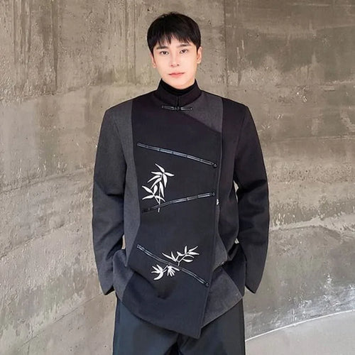 Load image into Gallery viewer, Retro Style Suit Jacket Embroidery Color Blocking Loose Blazers Men&#39;s Chinese Stand Collar Thickening 2024 Winter 9C8720
