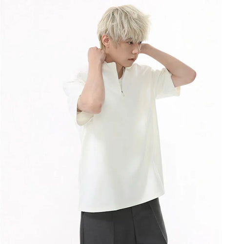 Load image into Gallery viewer, Men's T-shirts Korean Simple Stand Collar Design Solid Color Half Zipper Stylish Male Clothing Short Sleeve Top 9W1602
