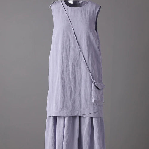 Load image into Gallery viewer, Women Light Purple Irregular Spliced Big Size Vest Dress New Round Neck Sleeveless Fashion Tide Spring Summer 2025 CPG3083
