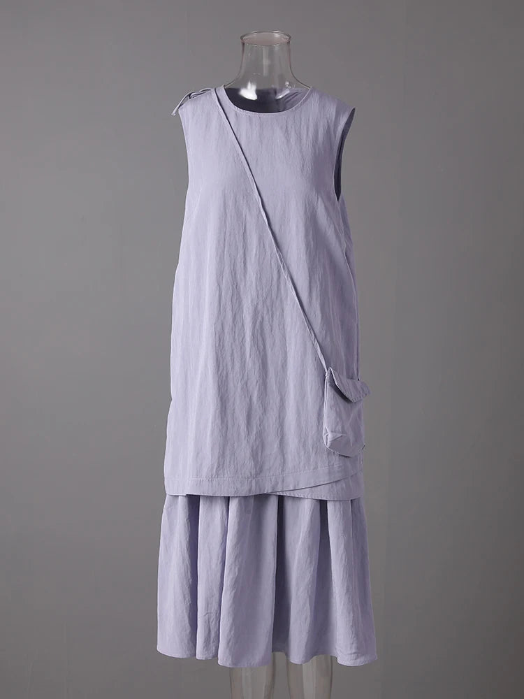 Women Light Purple Irregular Spliced Big Size Vest Dress New Round Neck Sleeveless Fashion Tide Spring Summer 2025 CPG3083