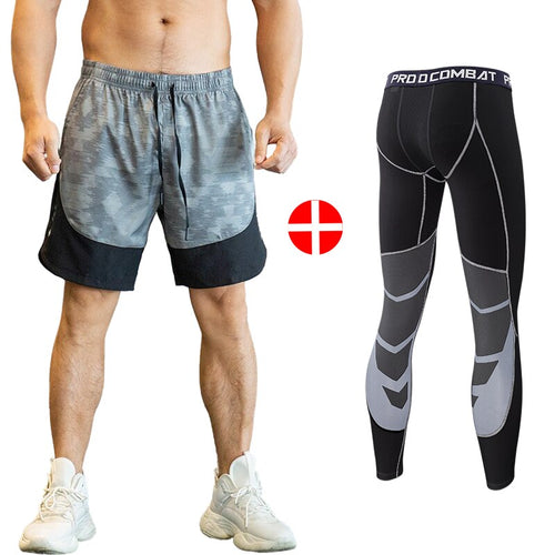 Load image into Gallery viewer, 2pcs Set Men Running Compression Sweatpants Gym Jogging Leggings Basketball Football Shorts Fitness Clothes Tight Sport Pants v2
