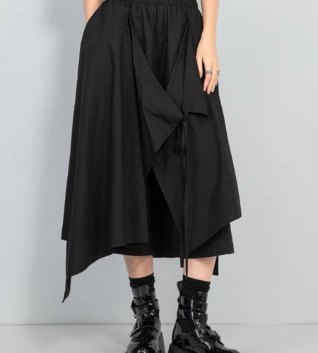 High Elastic Waist Black Irregular Bandage Wide Leg Pants New Trousers Women Fashion Tide Spring Autumn 2025 1DJ1029