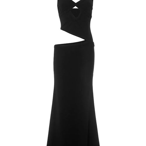 Load image into Gallery viewer, Hollow Out Backless Sexy Maxi Dress Women Gown Spaghetti Strap Sleeveless Irregular Slim Club Long Dress 2025 Summer
