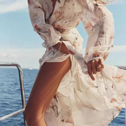 Load image into Gallery viewer, Hit Color Spliced Appliques Loose Dresses For Women V Neck Long Sleeve High Waist Temperament Dress Female Fashion
