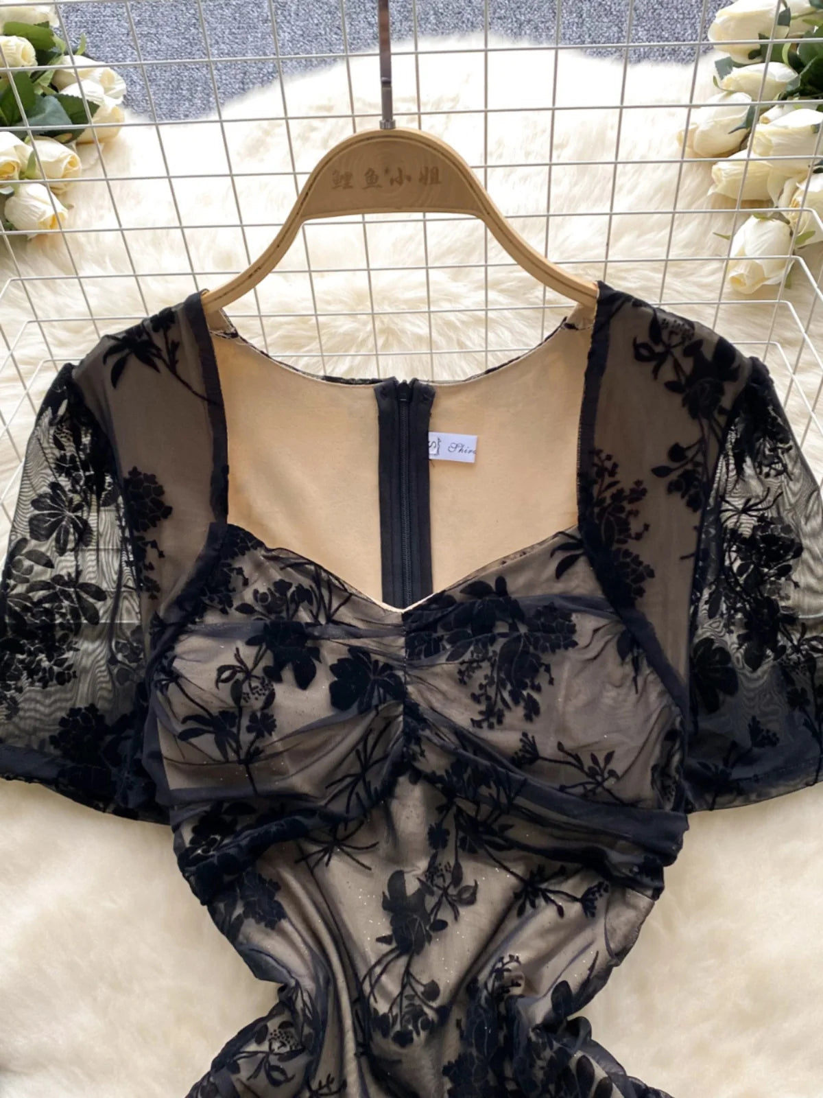 Vintage Women Black Elegant Square Neck Birthday Fishtail Evening Dress Summer High Waist Party Pleated Lace Split Long Dresses