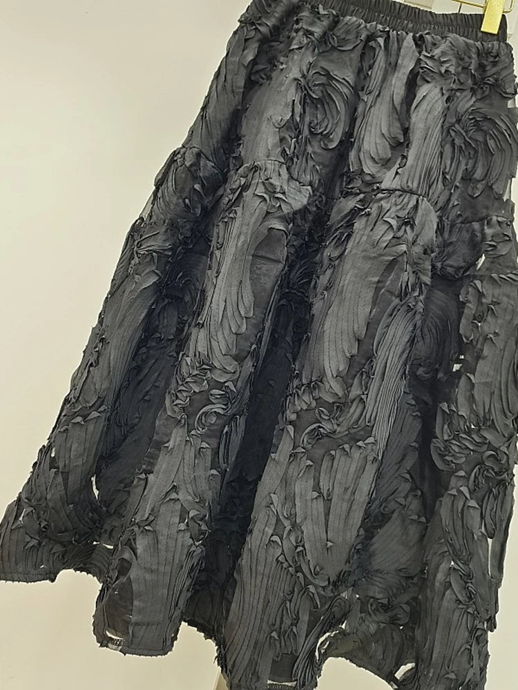 High Elastic Waist Black Pleated Shaped A-line Elegant Half-body Skirt Women Fashion Tide New Spring Autumn 2025 1DH8548