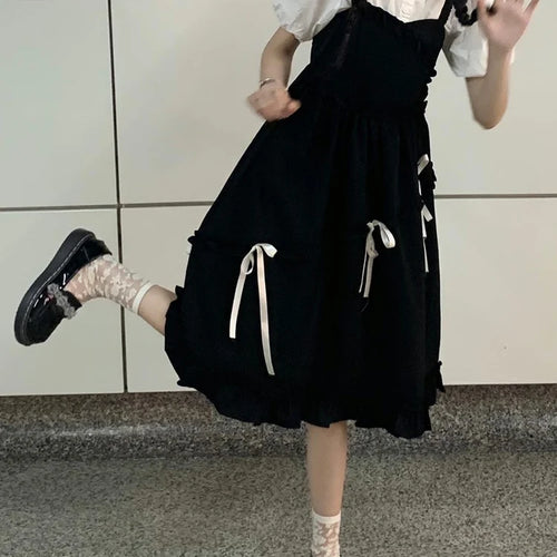 Load image into Gallery viewer, Kawaii Cute Slip Dress Women Sweet Preppy Style Lolita Ruffles Black Dresses School Student Clothes Spring Summer
