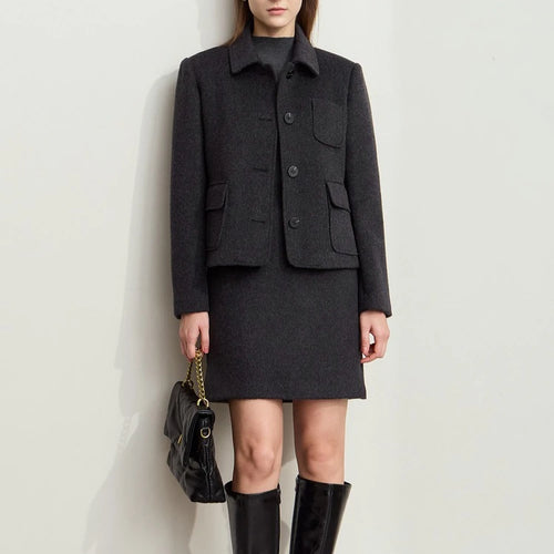 Load image into Gallery viewer, Minimalist Women's Commuter Cropped Woolen Skirts Advanced Grey Split Straight Skirt 2025 Winter Female Bottoms 12444028
