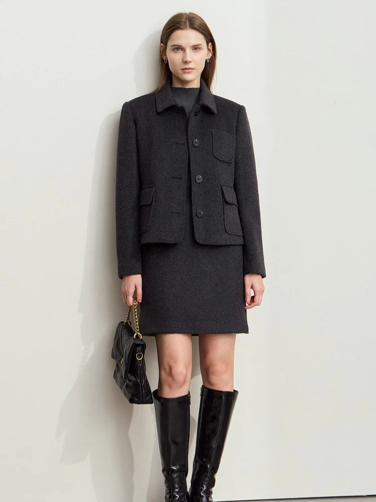 Minimalist Women's Commuter Cropped Woolen Skirts Advanced Grey Split Straight Skirt 2025 Winter Female Bottoms 12444028