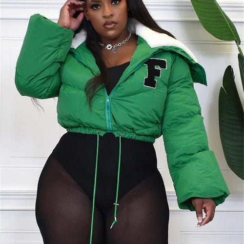 Load image into Gallery viewer, Letter Printing Winnter Clother For Women Coat Long-sleveed Zipper All-match Down Wadded Jacket Streetwear Casual Warmth
