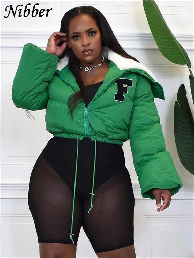 Letter Printing Winnter Clother For Women Coat Long-sleveed Zipper All-match Down Wadded Jacket Streetwear Casual Warmth