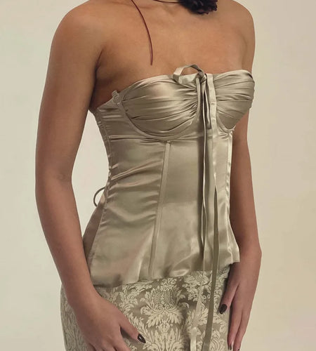 Sexy Strapless Hanging Collar Satin Tight Tie Women Top Vest Elegant Backless Slim Female Vest Spring/summer New 2025