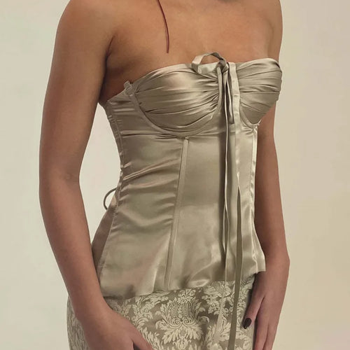 Load image into Gallery viewer, Sexy Strapless Hanging Collar Satin Tight Tie Women Top Vest Elegant Backless Slim Female Vest Spring/summer New 2025
