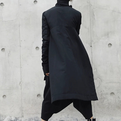 Load image into Gallery viewer, Woman Irregular Long Type Cotton-padded Clothes Loose Coat New Fashion Winter Stand Collar Solid Black Jacket 2025  YA771
