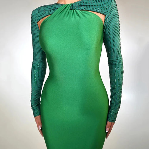 Load image into Gallery viewer, Hollow Out Sparkle Long Sleeve Maxi Dress For Women Glitter Vestidos Robe New Bodycon Shiny Night Club Party Long Dress
