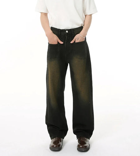 Men's American Style Jeans High Street Reverse Pockets Trendy Gradient Color Distressed Loose Male Denim Pants 9W1832