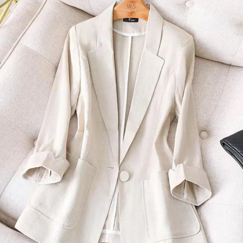 Load image into Gallery viewer, Black White Blazer Tops For Women Chic Elegant Ladies Green Seven-point Sleeve Jacket Spring Summer New 2024 Suit  Fashion Trend
