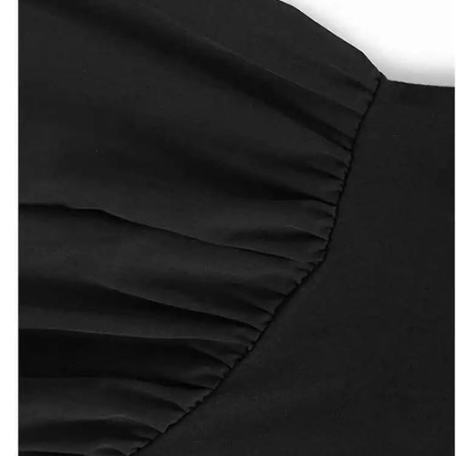 Load image into Gallery viewer, Women Black Side Pleated Spliced Big Size Midi Dress New Round Neck Long Sleeve Fashion Tide Spring Autumn 2025 1DH7010
