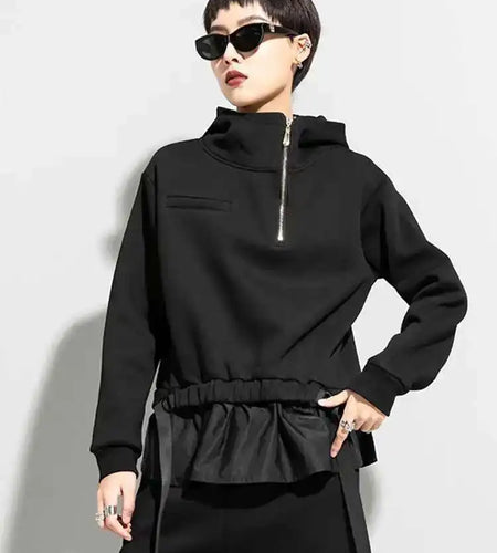 Loose Fit Ruffles Spliced Sweatshirt New Hoooded Long Sleeve Women Big Size Fashion Tide Spring Autumn 2025 1DD2569