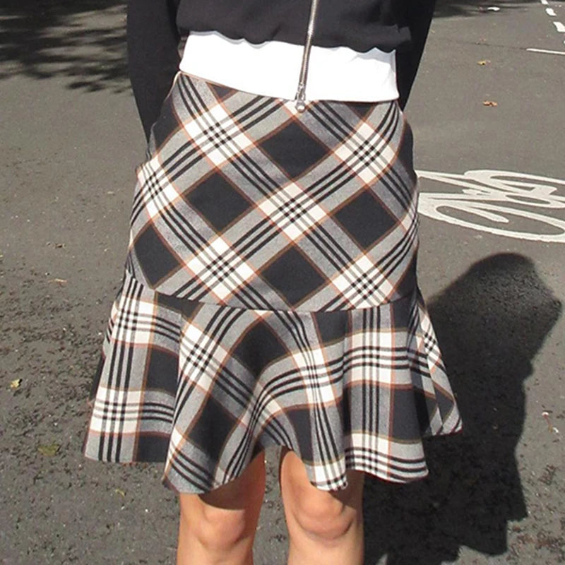 Harajuku Korean Y2K Aesthetic Plaid Skirt Women Preppy England
