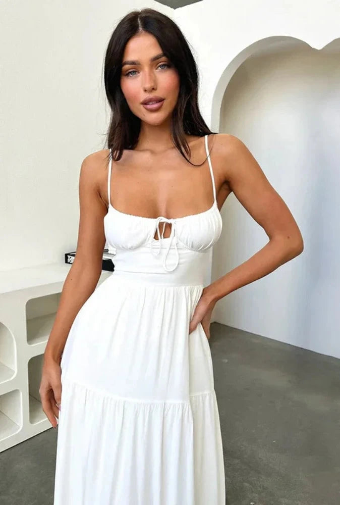 Halter Backless Maxi Long Dress Sexy Vacation Outfits White Black Summer Dresses for Women Clothes 2024 C66-CH28